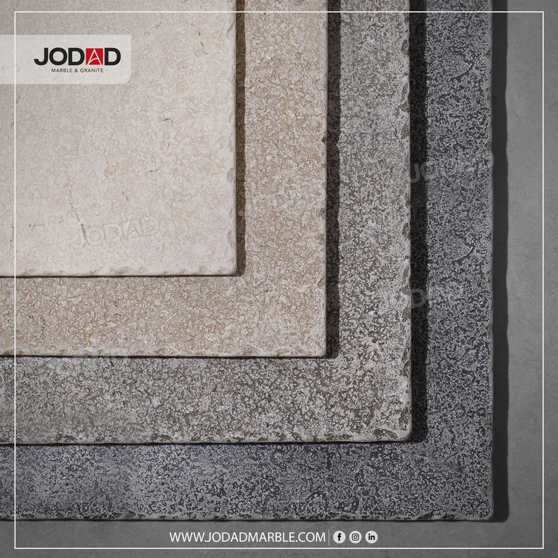 Milly Grey · Sinai Grey · Sinai Pearl · Galala — Chiseled + Acid-washed + Tumbled
