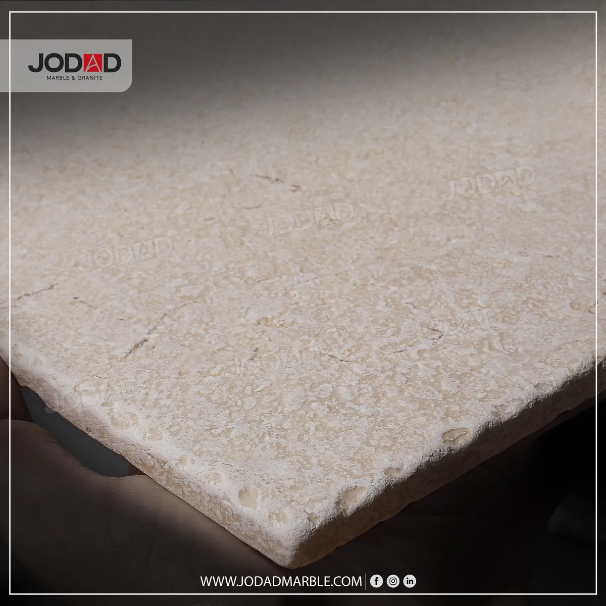 Galala Egyptian limestone in a chiseled, acid washed and tumbled finish with a rough antique face