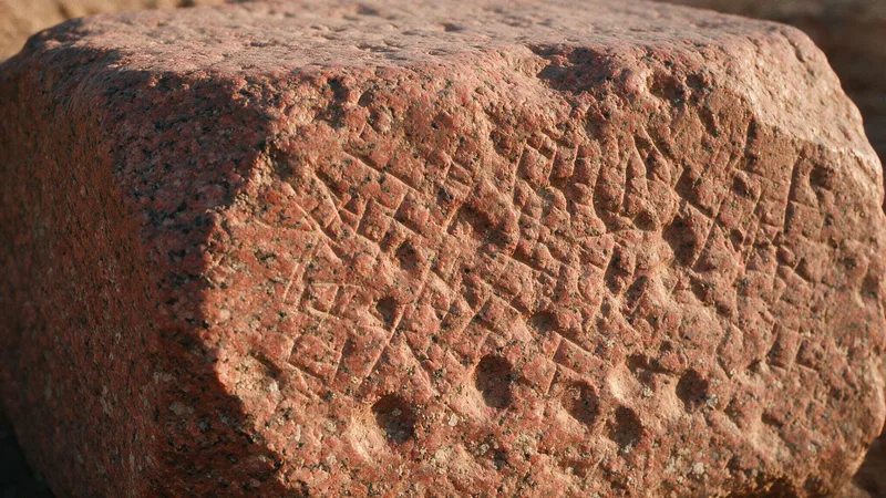 A block of Red Aswan granite carrying the tool marks of ancient quarrymen